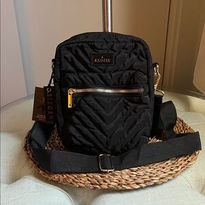Kedzie Cloud 9 Quilted Black Gold Tone Hardware Crossbody Bag NWT